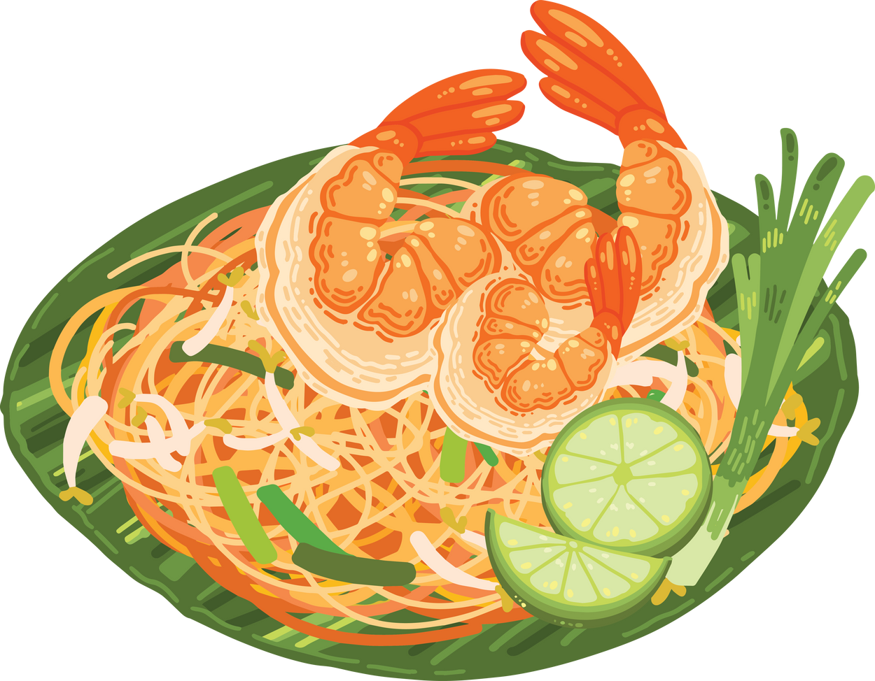 Pad Thai with shrimp illustration